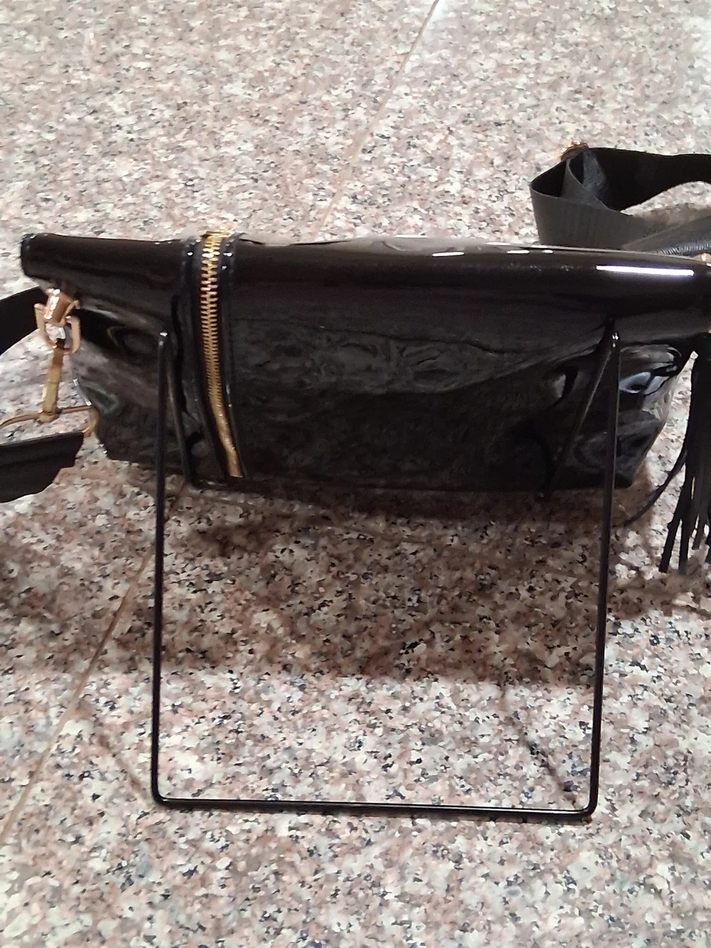 YSL GWP Faux Patent Leather Crossbody Bag w/ Gold Hardware Black Magnetic Closer